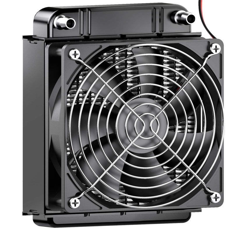 Clyxgs Water Cooling Radiator, 8 Pipe Aluminum Heat Exchanger Radiator with Fan for PC CPU Computer Water Cool System DC12V 80mm Black - Image 1